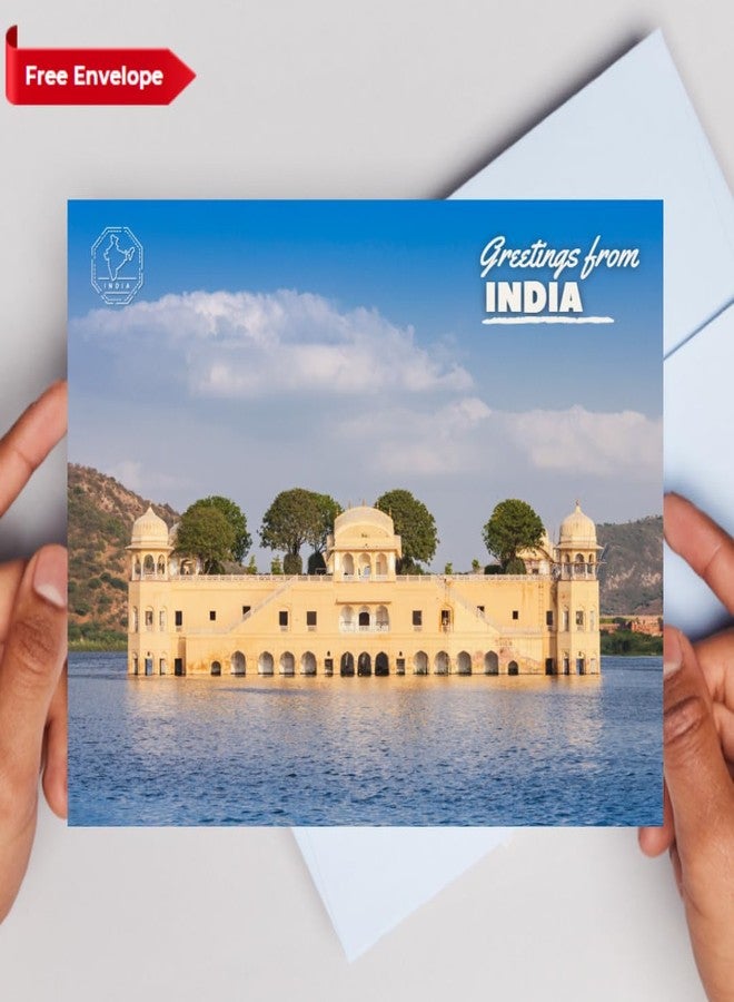 VERYFIRSTTALE India Postcards | Greetings From India - Jaipur Jal Mahal Postcard | Pack of 5 | Postcard From India | Indian Souvenirs | Glossy Finish | 14 cms x 10.7 cms with FREE Envelopes | Jaipur Postcards - Image 3