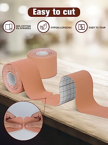 lychee Kinesiology Tape Precut Lychee Elastic Cotton Athletic Tape for Joint Support and Muscle Pain Relief Waterproof Breathable Beige4 Rolls - Image 5