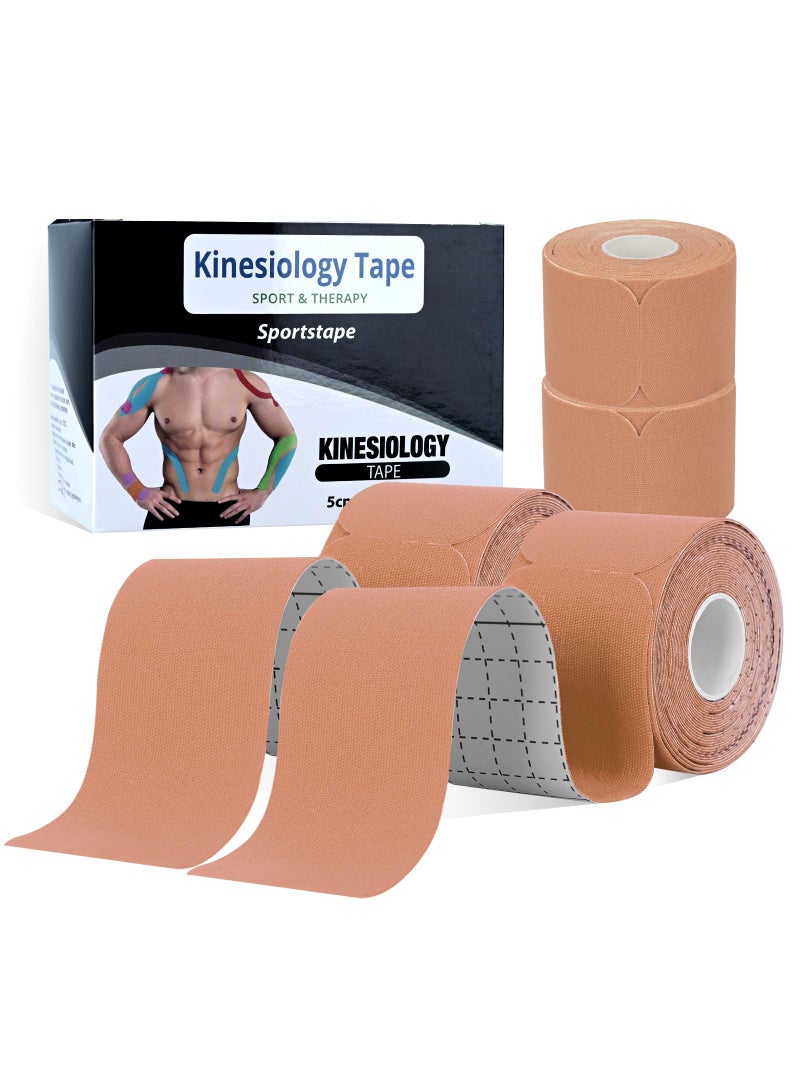lychee Kinesiology Tape Precut Lychee Elastic Cotton Athletic Tape for Joint Support and Muscle Pain Relief Waterproof Breathable Beige4 Rolls - Image 3