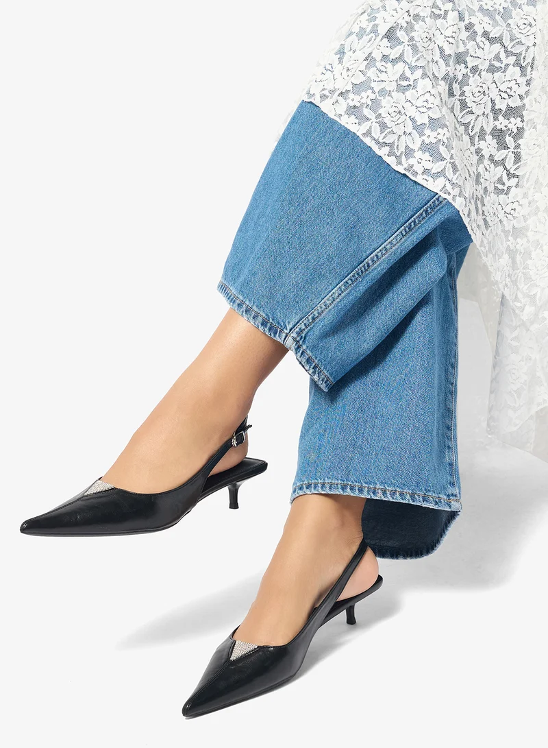 Ginger Black Sling Back Kitten Heel Pumps for Women | Best Price UAE