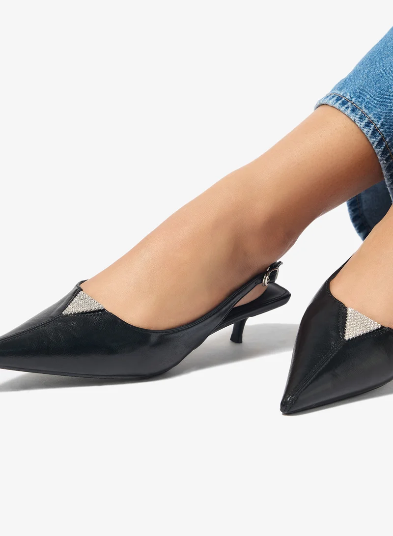 Ginger Black Sling Back Kitten Heel Pumps for Women | Best Price UAE