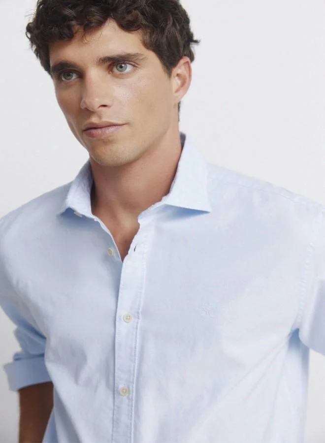 Springfield  Regular fit long-sleeved shirt. lightweight oxford fabric yarn-dyed 100% cotton. raw button and striped ribbon on the inner neck for decoration. Springfield logo embroidered in tone. for Men | Best Price UAE