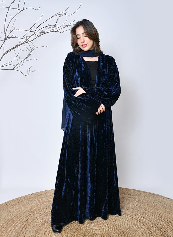عبايات حوراء عباية مخمل فاخرة بلون كحلي داكن – تصميم راقٍ للمناسبات الشتوية - Image 4