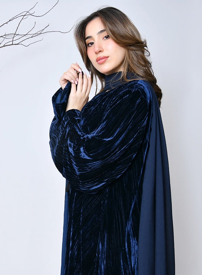 عبايات حوراء عباية مخمل فاخرة بلون كحلي داكن – تصميم راقٍ للمناسبات الشتوية - Image 1