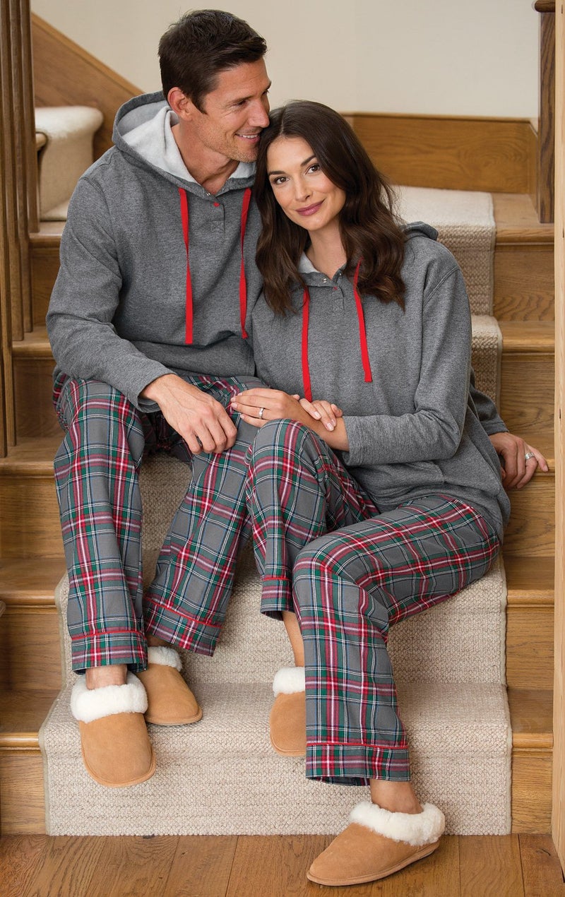 PajamaGram Mens Flannel Pajamas Sets - Warm Hooded Pajamas for Men, Gray, L - Image 2