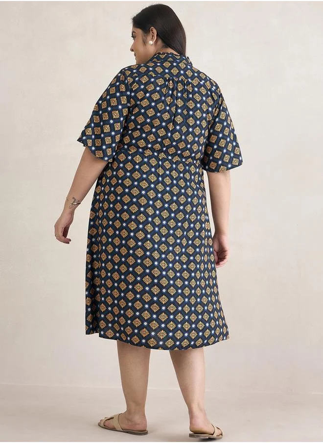 فيميلا Plus Size All-Over Print Drawstring Midi Dress by Styli