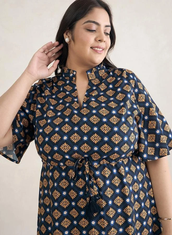 Femmella Printed Tie-Waist Dress