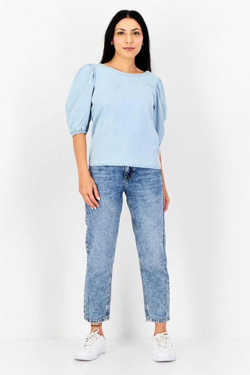 Levi's بلوزات قصيرة الأكمام ذات ياقة دائرية للنساء، زرقاء - Image 4