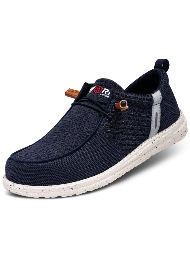LARNMERN Slip On Steel Toe Loafers Women Work Safety Shoes Lightweight Comfortable Walking Sneakers(7 Women, Navy Blue) - Image 1