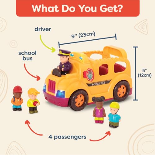 B. toys – Interactive Yellow School Bus Toy with Lights, Sounds & Dancing Passengers – Educational Vehicle Playset for Toddlers & Kids with 5 Figures – Auto – Off Battery Feature, Ages 18+ Months - Image 4