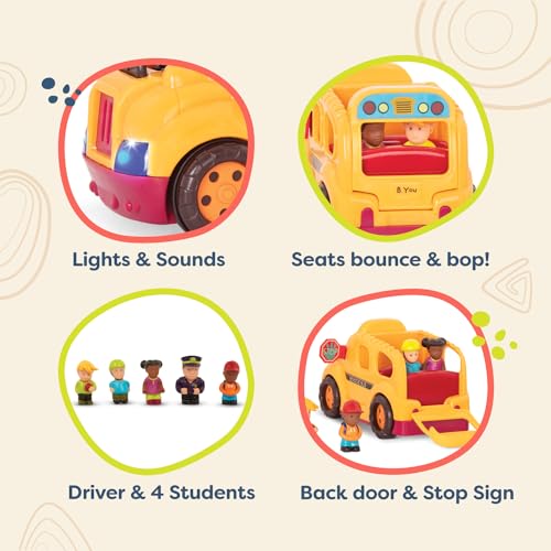 B. toys – Interactive Yellow School Bus Toy with Lights, Sounds & Dancing Passengers – Educational Vehicle Playset for Toddlers & Kids with 5 Figures – Auto – Off Battery Feature, Ages 18+ Months - Image 2