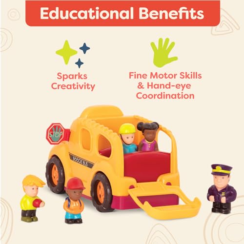B. toys – Interactive Yellow School Bus Toy with Lights, Sounds & Dancing Passengers – Educational Vehicle Playset for Toddlers & Kids with 5 Figures – Auto – Off Battery Feature, Ages 18+ Months - Image 3