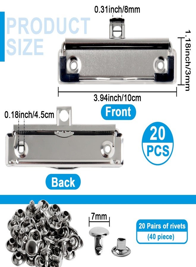 SBYURE 20 Pack Clipboard Clips with Rivets Mountable Clipboard Clamps Stainless Clipboards Hardware with Rubber Grip and Hanging Hole for Office, School, Home (3.94x1.18 inch) - Image 2
