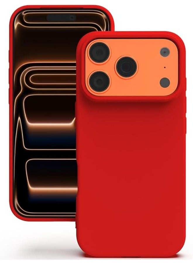 جراب متوافق مع iPhone 17 Pro Max مقاس 6.9 بوصة، غطاء واقٍ رفيع من السيليكون السائل بثلاث طبقات من المطاط الناعم المقاوم للصدمات مع بطانة من الألياف الدقيقة المضادة للخدش (أحمر) - Image 1