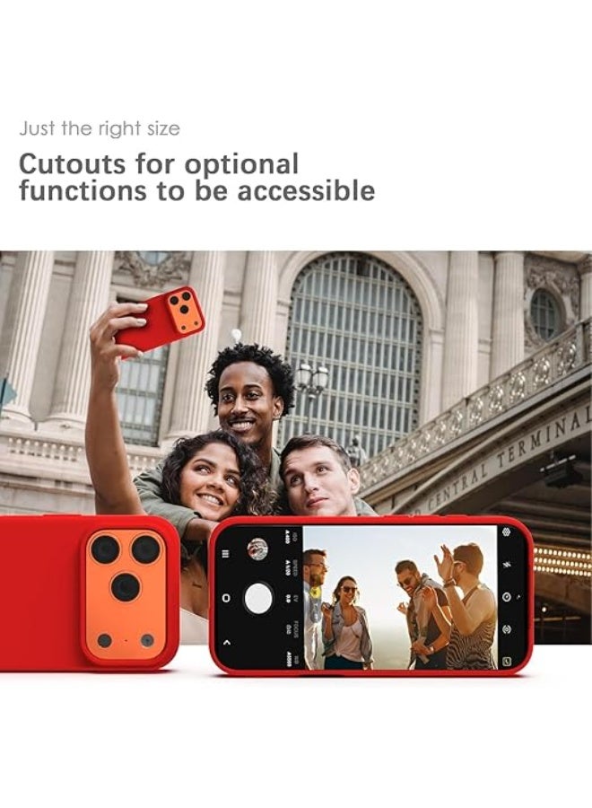 جراب متوافق مع iPhone 17 Pro Max مقاس 6.9 بوصة، غطاء واقٍ رفيع من السيليكون السائل بثلاث طبقات من المطاط الناعم المقاوم للصدمات مع بطانة من الألياف الدقيقة المضادة للخدش (أحمر) - Image 4