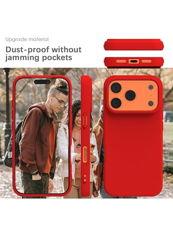 جراب متوافق مع iPhone 17 Pro Max مقاس 6.9 بوصة، غطاء واقٍ رفيع من السيليكون السائل بثلاث طبقات من المطاط الناعم المقاوم للصدمات مع بطانة من الألياف الدقيقة المضادة للخدش (أحمر) - Image 2