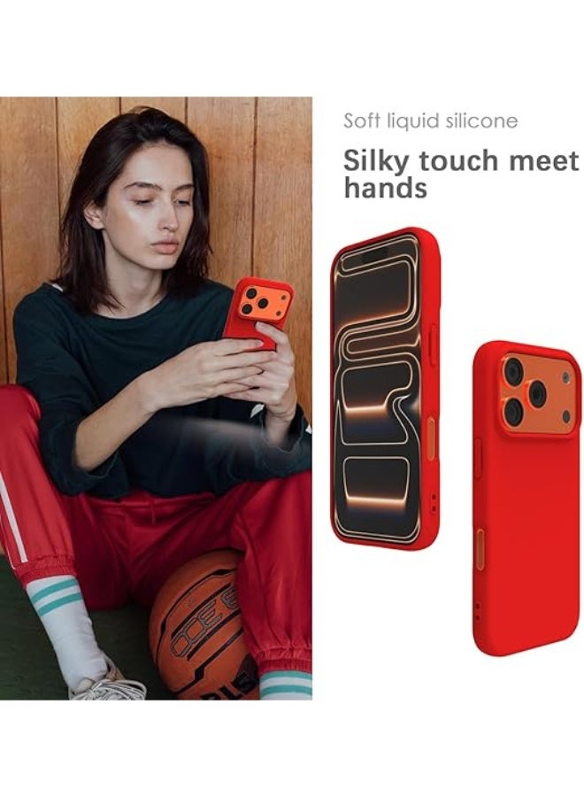 جراب متوافق مع iPhone 17 Pro Max مقاس 6.9 بوصة، غطاء واقٍ رفيع من السيليكون السائل بثلاث طبقات من المطاط الناعم المقاوم للصدمات مع بطانة من الألياف الدقيقة المضادة للخدش (أحمر) - Image 3