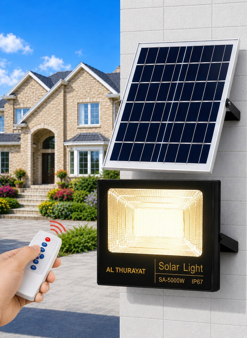AL THURAYAT 5000W Solar LED Flood Light Outdoor with Separate Solar Panel – IP67 Waterproof Solar Lamp with Remote Control for Garden, Yard and Security Lighting - Image 1