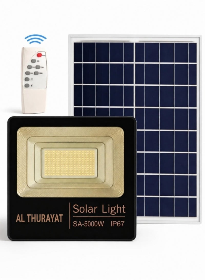 AL THURAYAT 5000W Solar LED Flood Light Outdoor with Separate Solar Panel – IP67 Waterproof Solar Lamp with Remote Control for Garden, Yard and Security Lighting - Image 3