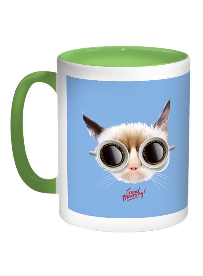 RYN Good Morning Printed Coffee Mug Blue/White/Green 11ounce