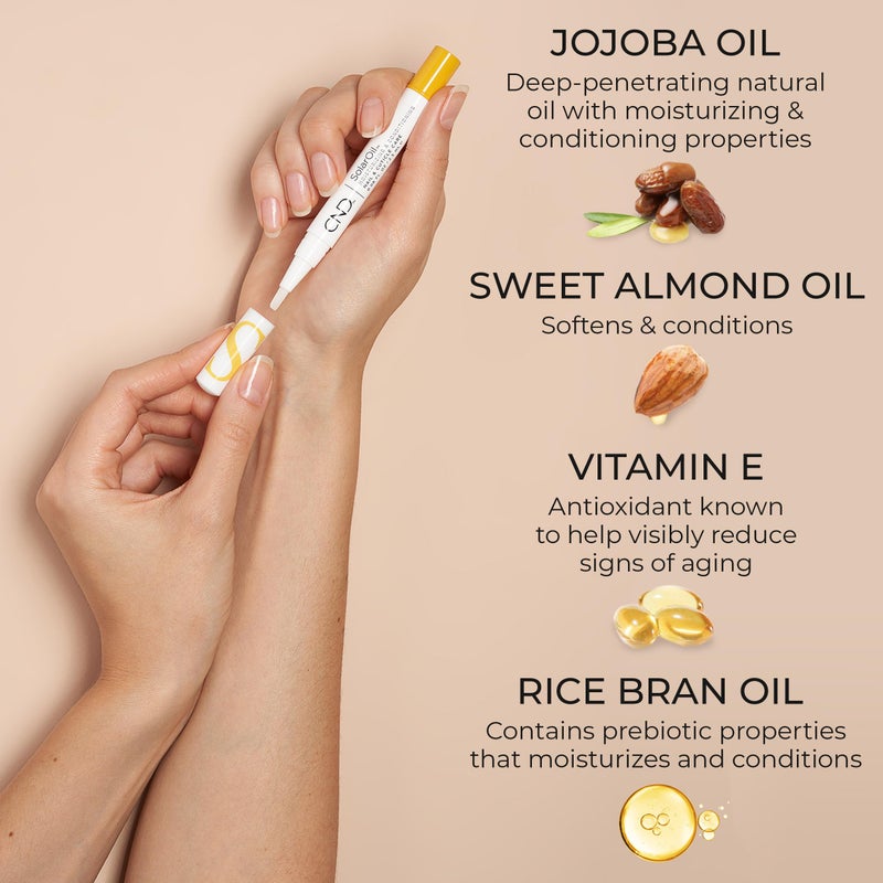 CND SolarOil Essential Care Pen, Moisturizes and Conditions Nails, Natural Blend Of Jojoba, Vitamin E, Rice Bran and Sweet Almond Oils, Pack Of 1, 0.08 oz. (Packaging may vary) - Image 4