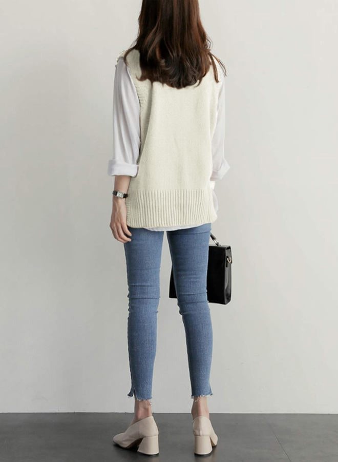 UANEO Women Sweater Vest Casual Knitwear Sleeveless Round Neck Pullover Sweater Tops(White, One Size) - Image 4