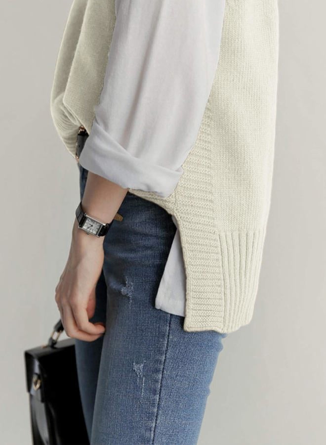 UANEO Women Sweater Vest Casual Knitwear Sleeveless Round Neck Pullover Sweater Tops(White, One Size) - Image 5