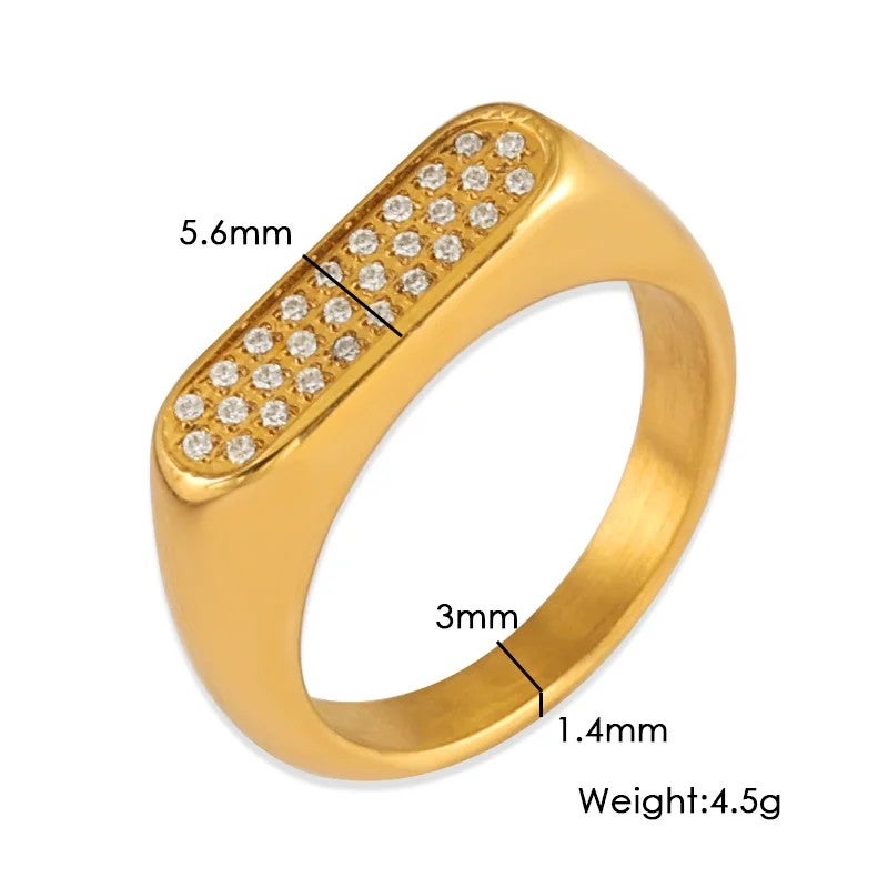 Bluejw High Quality Stainless Steel PVD Coated Zirconia Rings for Women – Classic Signet Finger Ring with IZABLE Design, Durable & Hypoallergenic - Image 1