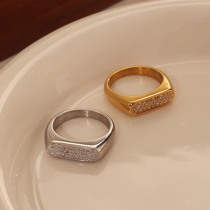 Bluejw High Quality Stainless Steel PVD Coated Zirconia Rings for Women – Classic Signet Finger Ring with IZABLE Design, Durable & Hypoallergenic - Image 3