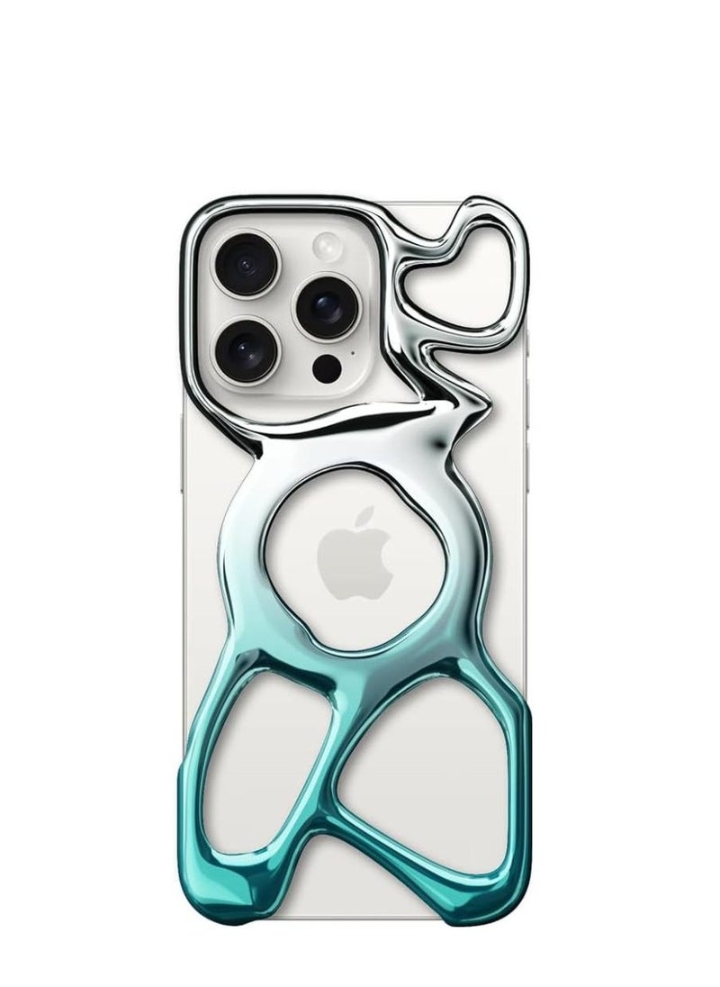 ميـاو غاضب حافظة هاتف AM فارغة لهاتف iPhone 16 Pro (فقط) متوافقة مع MagSafe بوزن 22 جرام خفيفة الوزن وتبديد الحرارة وحماية واسعة من البولي كربونات غطاء مخرم سائل مضاد للسقوط وبساطة ممتازة وسهلة الارتداء (فضي لامع + أزرق)  - Image 2