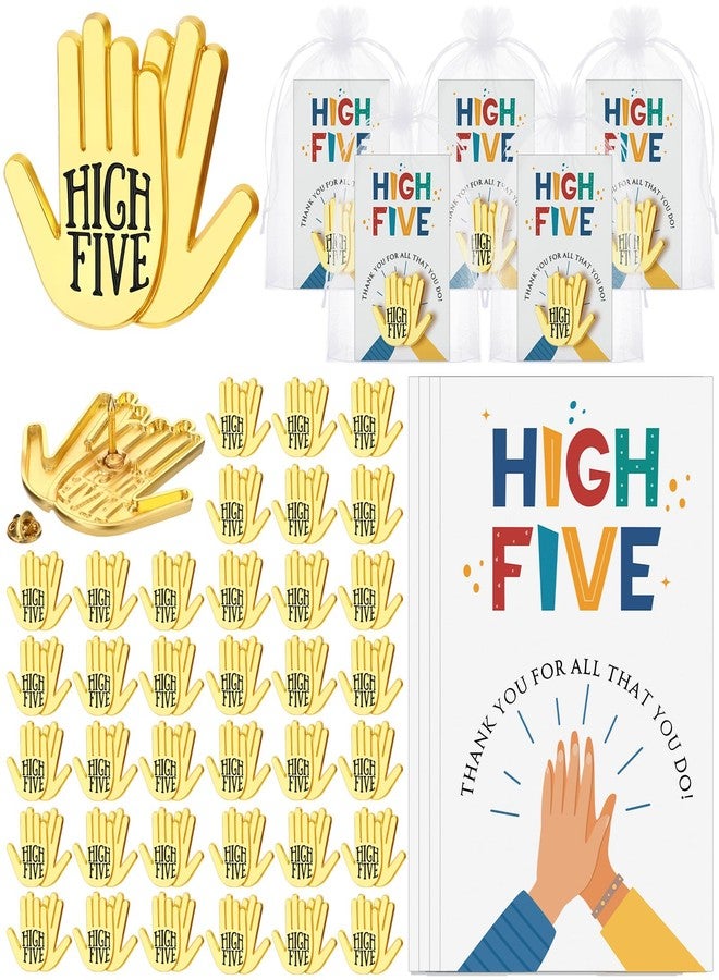 Yinkin 60 Sets Employee Appreciation Gifts Bulk High Five Hand Lapel Pin Thank You Card Employee of The Month Recognition Gifts for Social Worker Nurse Coworkers - Image 1