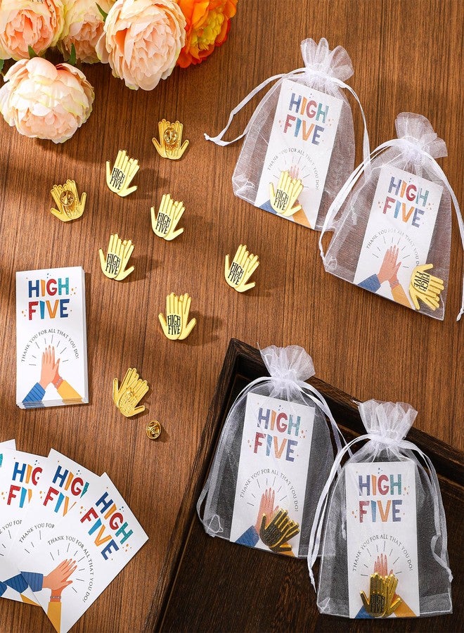 Yinkin 60 Sets Employee Appreciation Gifts Bulk High Five Hand Lapel Pin Thank You Card Employee of The Month Recognition Gifts for Social Worker Nurse Coworkers - Image 4