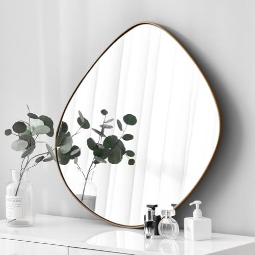 ELEHUME Asymmetrical Wall Mirror Matel Brass Framed Wall Mirror for Living Room Bedroom Bathroom Entryway Wall Decor 198 L x 190 W ELE005G - Image 1