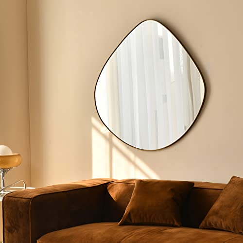 ELEHUME Asymmetrical Wall Mirror Matel Brass Framed Wall Mirror for Living Room Bedroom Bathroom Entryway Wall Decor 198 L x 190 W ELE005G - Image 3