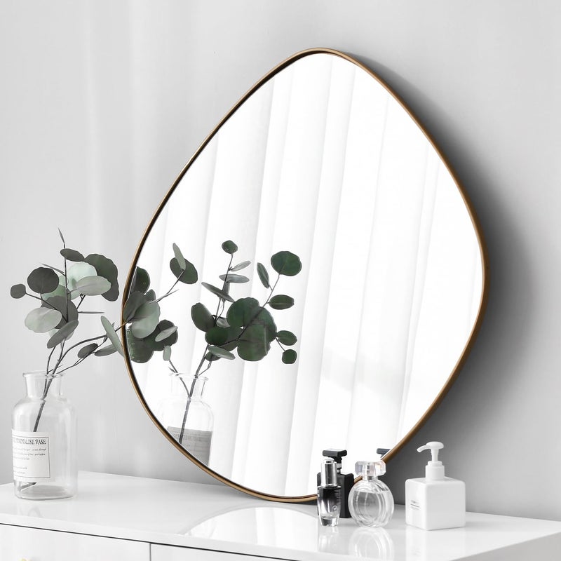 ELEHUME Asymmetrical Wall Mirror Matel Brass Framed Wall Mirror for Living Room Bedroom Bathroom Entryway Wall Decor 198 L x 190 W ELE005G - Image 2
