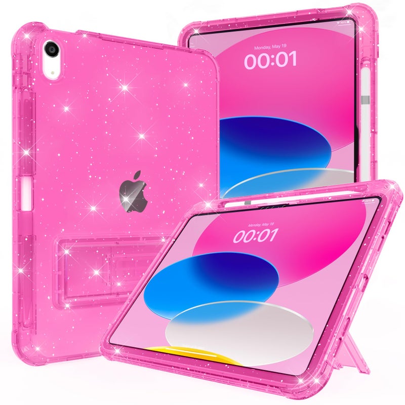 Rantice Case for iPad A16 11-inch 11th Generation, iPad 10th Generation Case 10.9 Inch, Pencil Holder & Kickstand - Slim, Glittery and Shockproof Bumper for Women and Girls, Rosered Glitter - Image 1