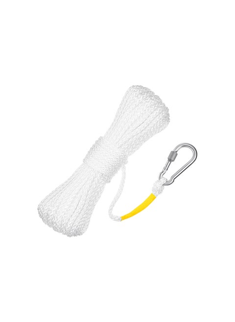 Hollow Braided Polypropylene Rope with Spring Hook for Ring Buoy, Pool Life Preserver, and Boat Anchor - Rust and Abrasion Resistant, 15 M (16.4 Yards), White (1 Pack)