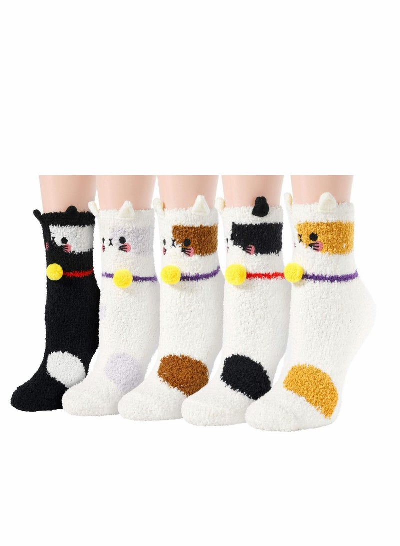 SYOSI Socks for Women Girls 5 Pairs Colorful Indoors Animal Fuzzy Slipper Socks  - Image 1