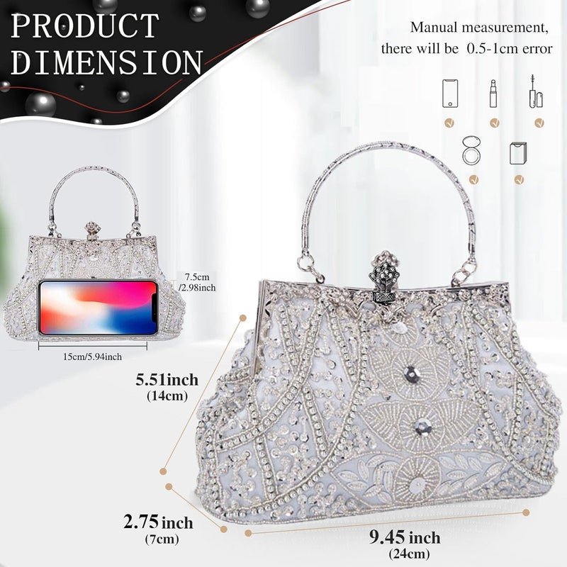 Selighting 1920s Vintage Beaded Clutch Evening Bags for Women Formal Bridal Wedding Clutch Purse Prom Cocktail Party Handbags | 1920s, Vintage, Beaded, Formal, Bridal, Wedding - Image 3