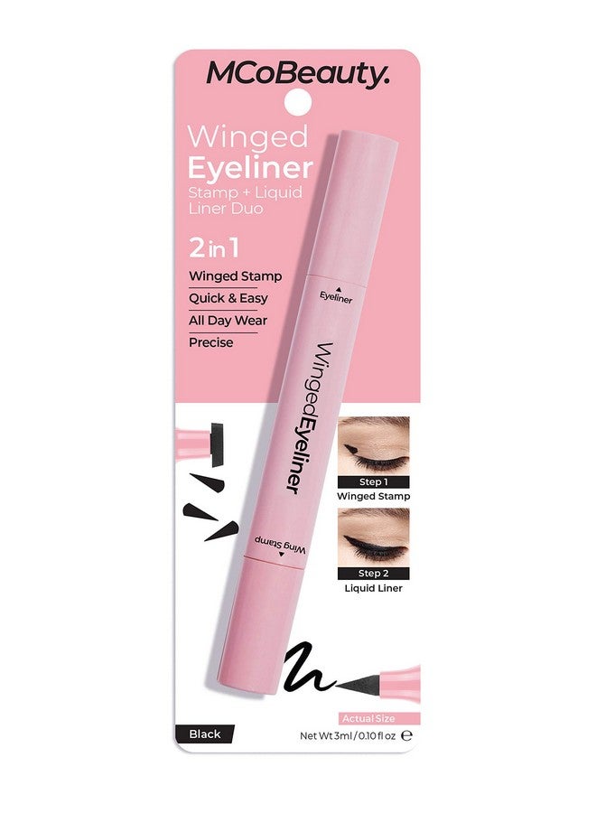 MCoBeauty طابع كحل عيون مجنح وقلم كحل سائل ثنائي، طابع عين قطة بقلم طرف شعري، قلم كحل سائل لشكل مجنح سهل، عيون مغناطيسية ومتناظرة، تركيبة مقاومة للماء، أسود 0.1 أونصة - Image 3