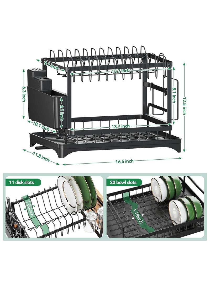 Kitchen Drying Rack Two Tier,Stainless Steel Dish Rack for Kitchen Counter, Dish Drainers for Kitchen Counter with Drainboard, Metal Kitchen Dish Rack with Drain  - Image 2