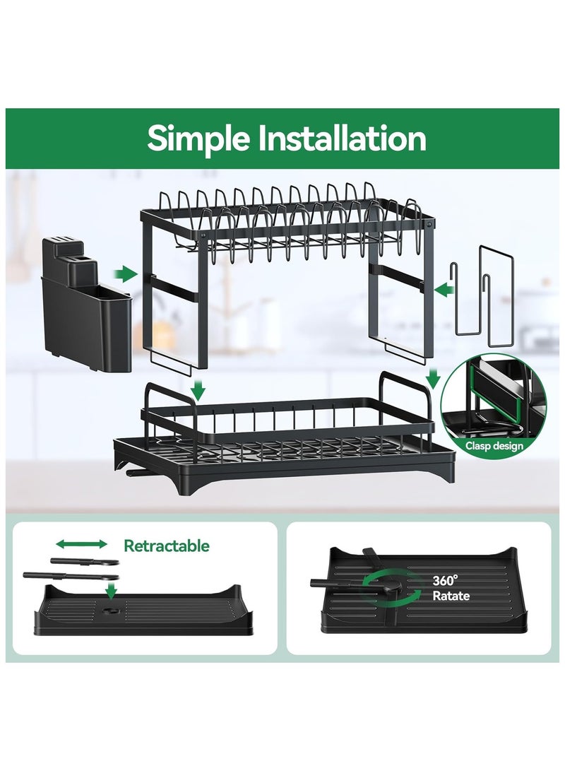 Kitchen Drying Rack Two Tier,Stainless Steel Dish Rack for Kitchen Counter, Dish Drainers for Kitchen Counter with Drainboard, Metal Kitchen Dish Rack with Drain  - Image 4