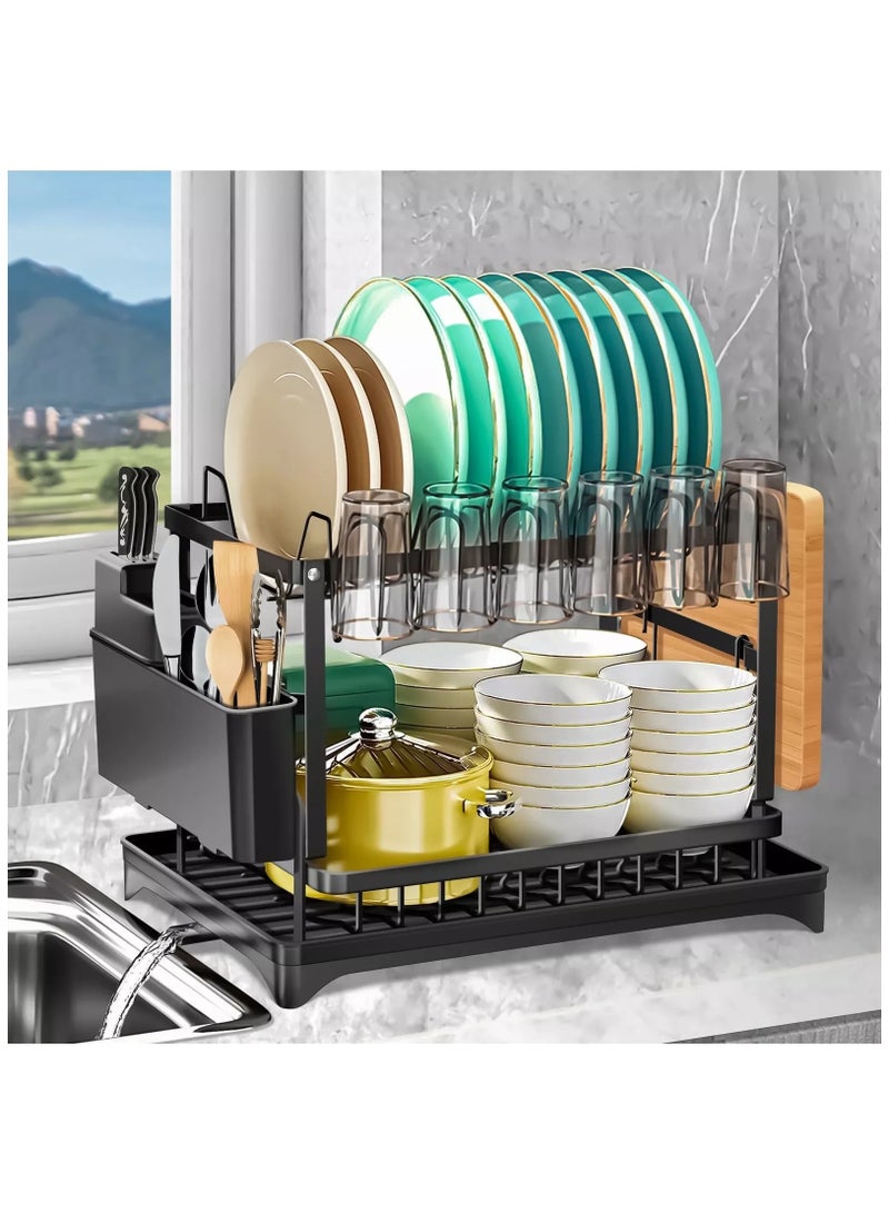 Kitchen Drying Rack Two Tier,Stainless Steel Dish Rack for Kitchen Counter, Dish Drainers for Kitchen Counter with Drainboard, Metal Kitchen Dish Rack with Drain  - Image 1