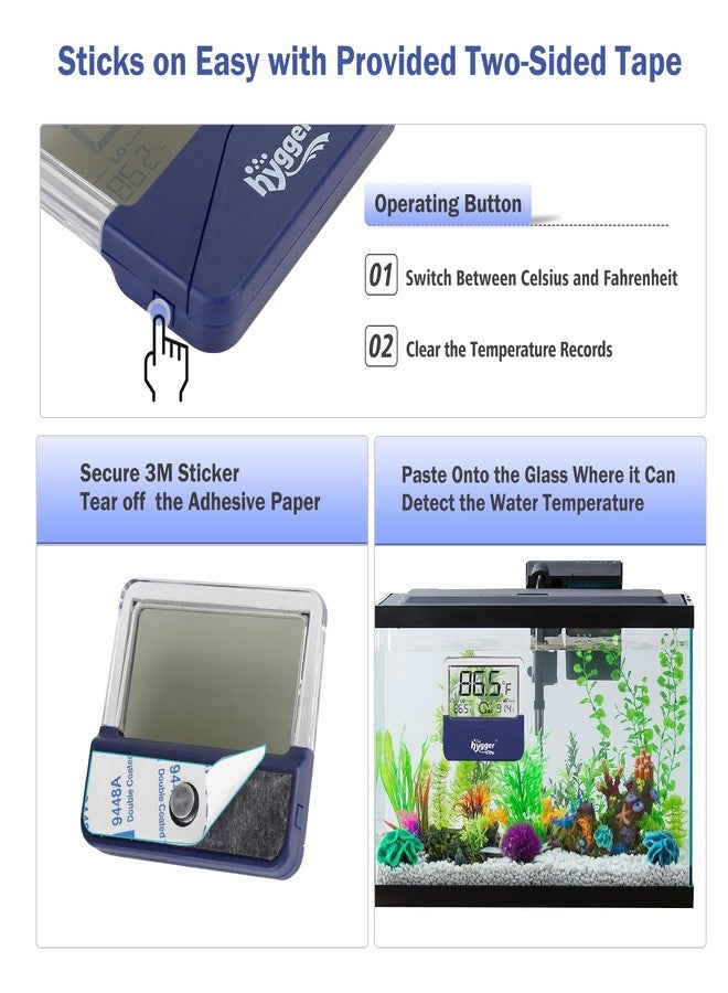 هايغر مقياس حرارة رقمي لحوض السمك من هيجر، يسجل أعلى وأدنى درجة حرارة، مزود بمستشعر وشاشة LCD، قابل لللصق، مناسب لأحواض الأسماك المالحة والعذبة، والأسماك، والبرمائيات، والزواحف. - Image 4