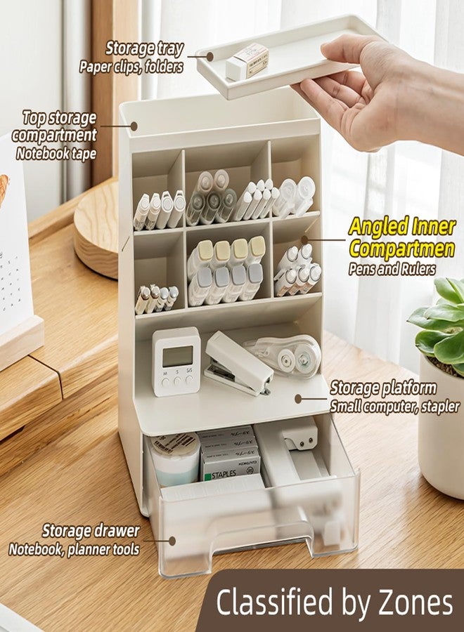 TNDCKP Large Plastic Pen holder with drawer and Vertical 6-Compartment, Dual-Purpose Art Supply Pencil Cup for Office, School, Home (WHITE) - Image 3