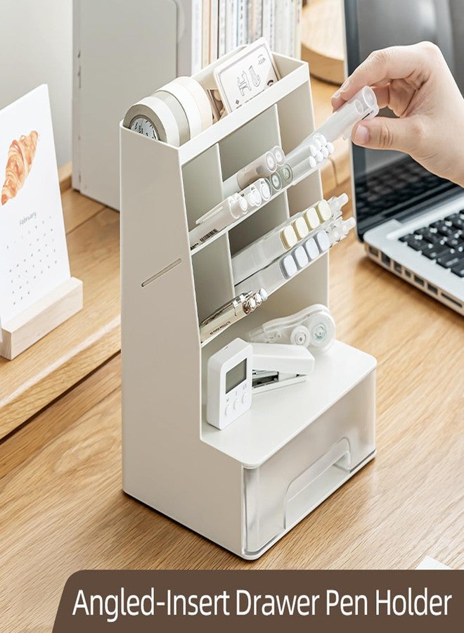 TNDCKP Large Plastic Pen holder with drawer and Vertical 6-Compartment, Dual-Purpose Art Supply Pencil Cup for Office, School, Home (WHITE) - Image 4