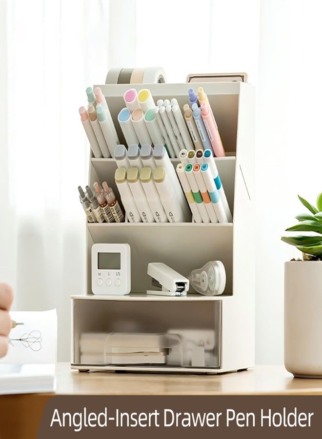TNDCKP Large Plastic Pen holder with drawer and Vertical 6-Compartment, Dual-Purpose Art Supply Pencil Cup for Office, School, Home (WHITE) - Image 5