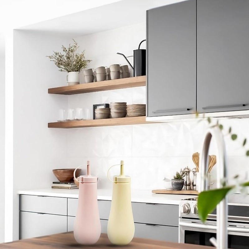 GNOLY Ketchup Mustard Mayo hot sauces Olive Oil dispensers Plastic Squeeze Squirt Condiment Bottles with Twist On Cap Lids top dispensers (1Set Of 2Pcs) - Image 5