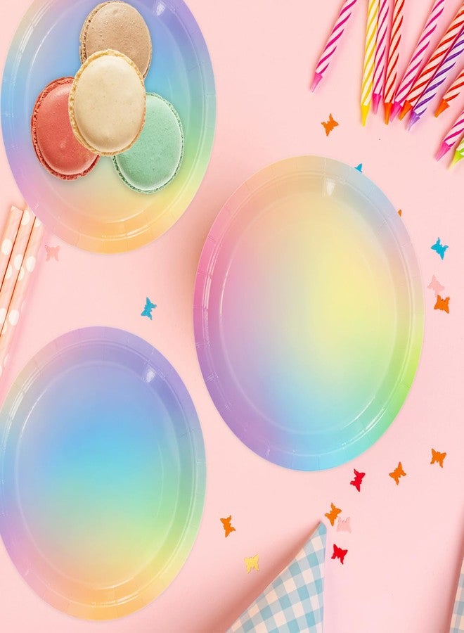 LINHAXM 169 PCS Decorations Disposable Paper Plates, Napkins, Cups, Cutlery, Tablecloth Pastel Rainbow Birthday Decorations for Girls, Baby Shower, Serves 24 - Image 3