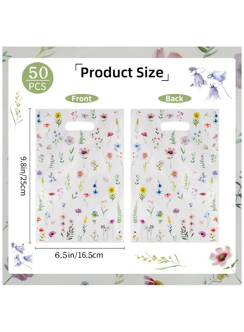 RTYY 50Pcs Wildflower Theme Goodie Bags Spring Wildflower Plastic Gift Bags Flower favor bags with Handles Party Treat Candy Bags for Birthday, Wedding, Baby Shower Party Supplies - Image 3